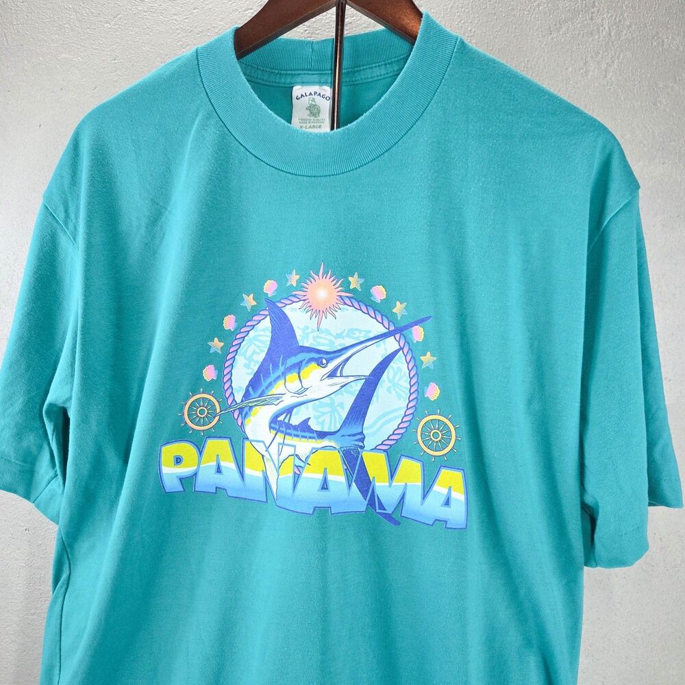 Vintage Galapago Panama Marlin Sportfishing Single Stitch T-Shirt Sz XL